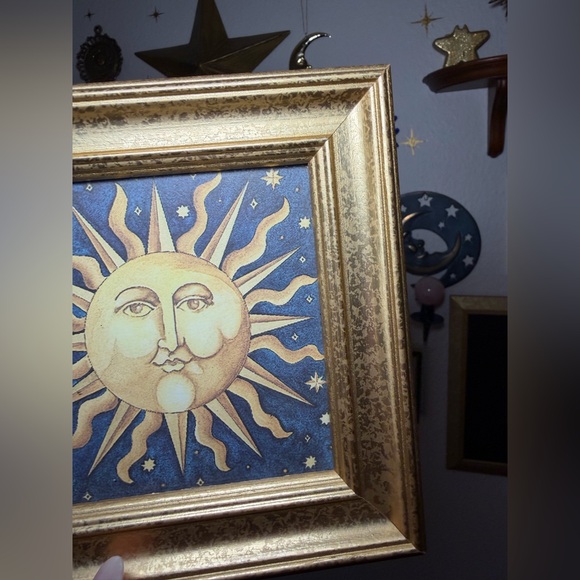 Vintage 90s Celestial Mary Beth Zeitz Gold Framed Sun Picture - Picture 3 of 5
